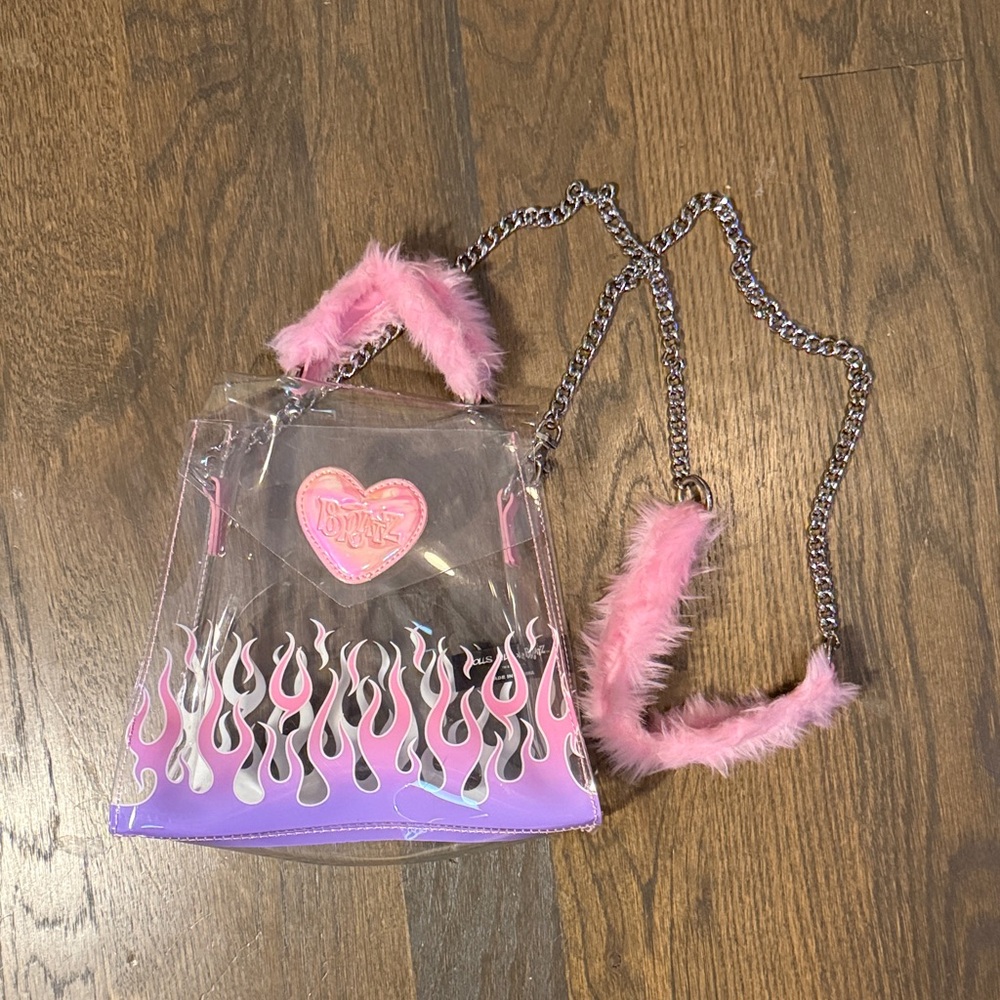 Clear Bratz Bag with Pink Flames and Chain Strap